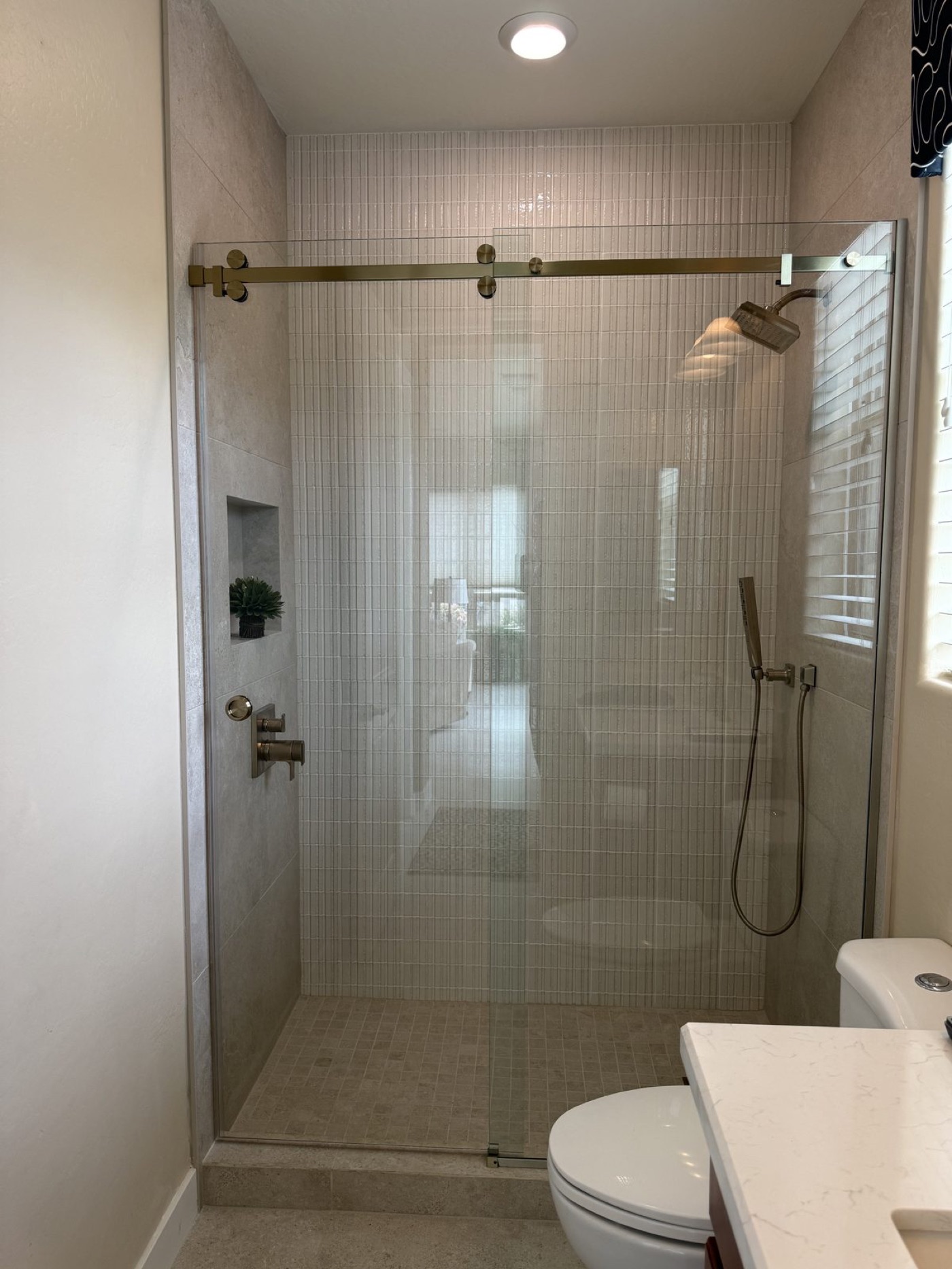 Sliding Barn-Door / Rail-Style Glass Doors by Level Up Tile in Peoria & Scottsdale AZ