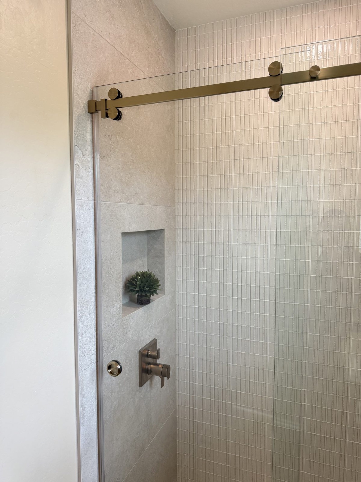 Sliding Barn-Door / Rail-Style Glass Doors by Level Up Tile in Peoria & Scottsdale AZ