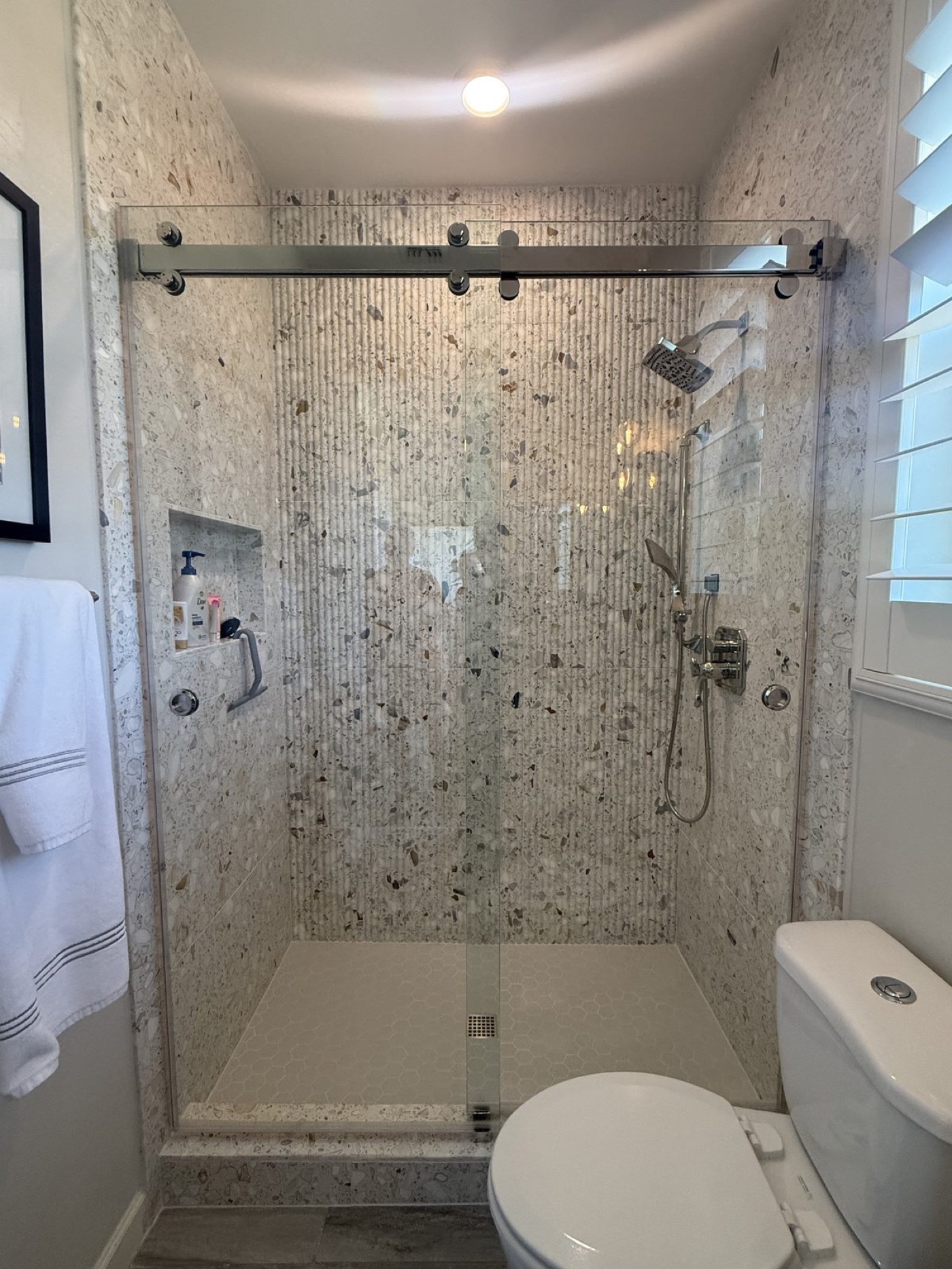 Sliding Barn-Door / Rail-Style Glass Doors by Level Up Tile in Peoria & Scottsdale AZ
